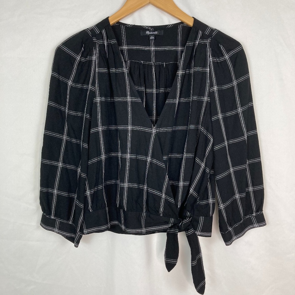 Madewell Wrap Top in Windowpane black & white